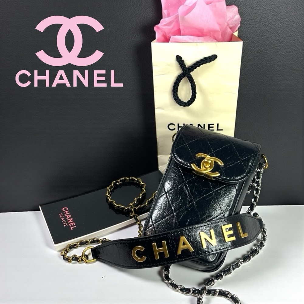 CHANEL Black Crossbody Bag with Gold Accents